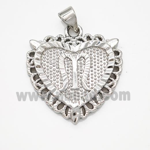 Copper Heart Pendant Letter-M Platinum Plated