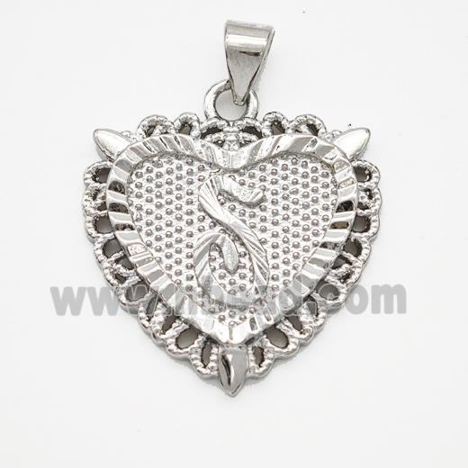 Copper Heart Pendant Letter-S Platinum Plated