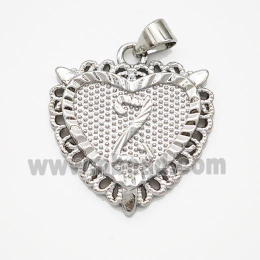 Copper Heart Pendant Letter-Z Platinum Plated