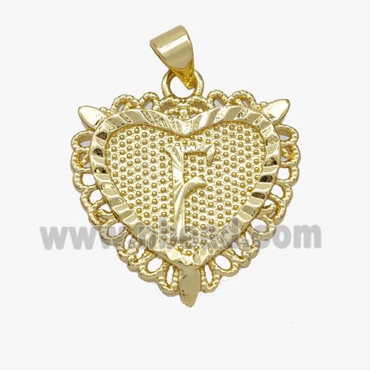 Copper Heart Pendant Letter-F Gold Plated