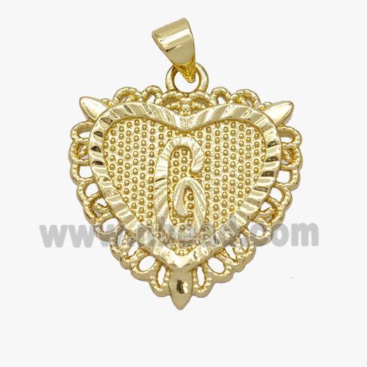 Copper Heart Pendant Letter-G Gold Plated