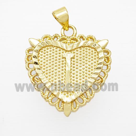 Copper Heart Pendant Letter-I Gold Plated