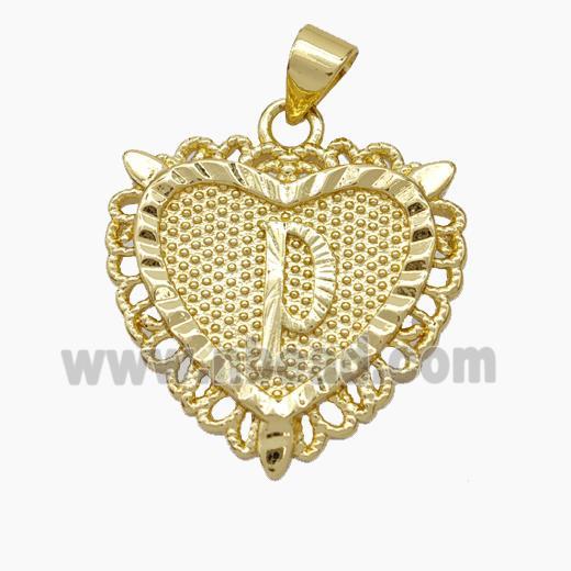 Copper Heart Pendant Letter-P Gold Plated