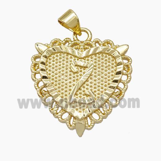 Copper Heart Pendant Letter-Z Gold Plated