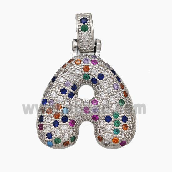 Copper Letter-A Pendant Micropave Multicolor Zirconia Platinum Plated