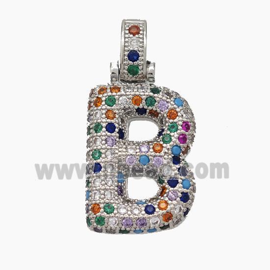 Copper Letter-B Pendant Micropave Zirconia Platinum Plated