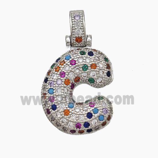 Copper Letter-C Pendant Micropave Zirconia Platinum Plated