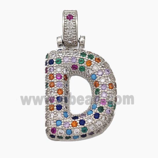 Copper Letter-D Pendant Micropave Zirconia Platinum Plated