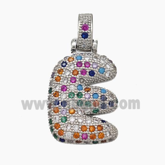 Copper Letter-E Pendant Micropave Zirconia Platinum Plated