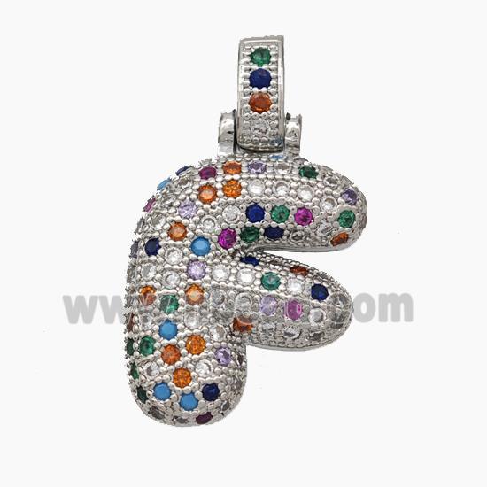 Copper Letter-F Pendant Micropave Zirconia Platinum Plated