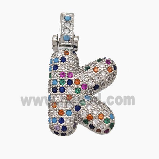 Copper Letter-K Pendant Micropave Zirconia Platinum Plated