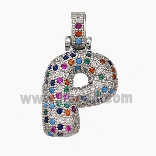 Copper Letter-P Pendant Micropave Zirconia Platinum Plated