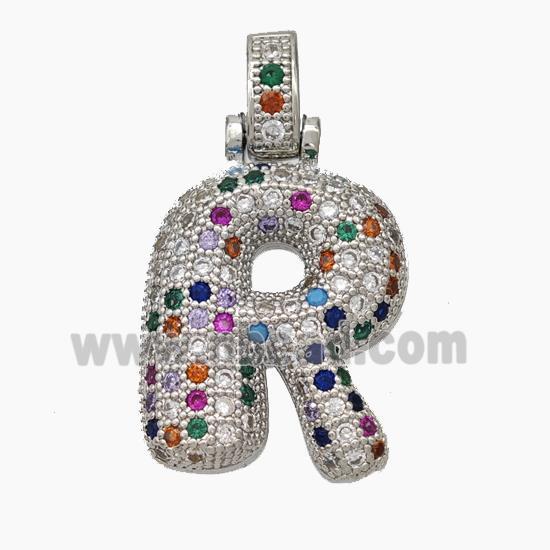 Copper Letter-R Pendant Micropave Zirconia Platinum Plated