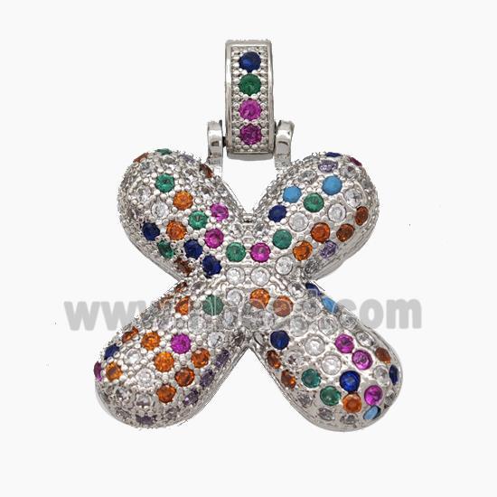 Copper Letter-X Pendant Micropave Zirconia Platinum Plated