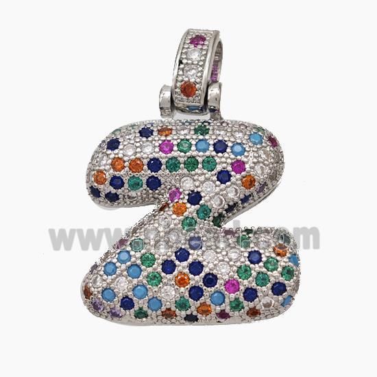 Copper Letter-Z Pendant Micropave Zirconia Platinum Plated