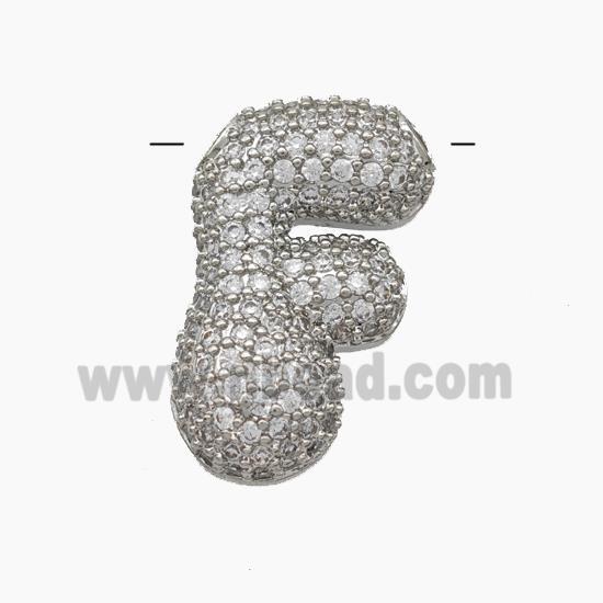 Copper Letter-F Pendant Pave Zirconia Platinum Plated