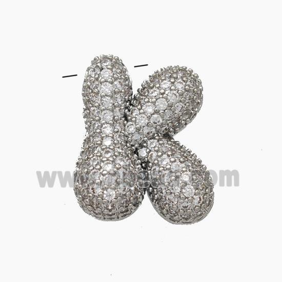 Copper Letter-K Pendant Pave Zirconia Platinum Plated