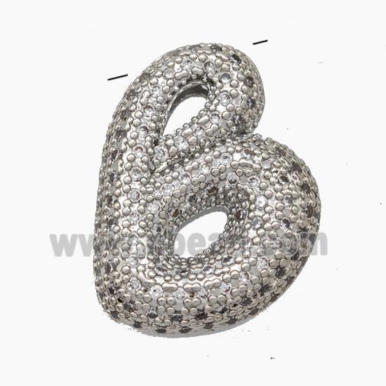 Copper Letter-B Pendant Pave Zirconia Platinum Plated