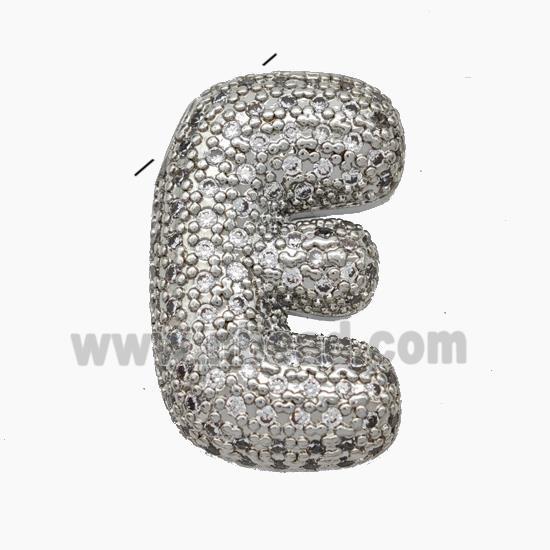 Copper Letter-E Pendant Pave Zirconia Platinum Plated