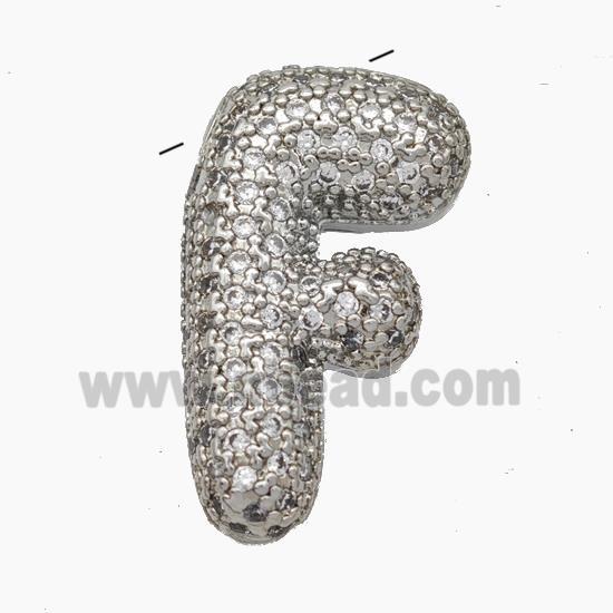 Copper Letter-F Pendant Pave Zirconia Platinum Plated