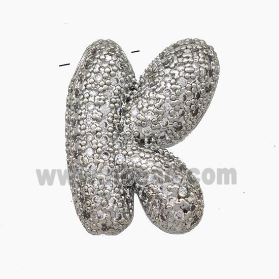 Copper Letter-K Pendant Pave Zirconia Platinum Plated