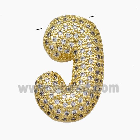 Copper Letter-J Pendant Pave Zirconia Gold Plated