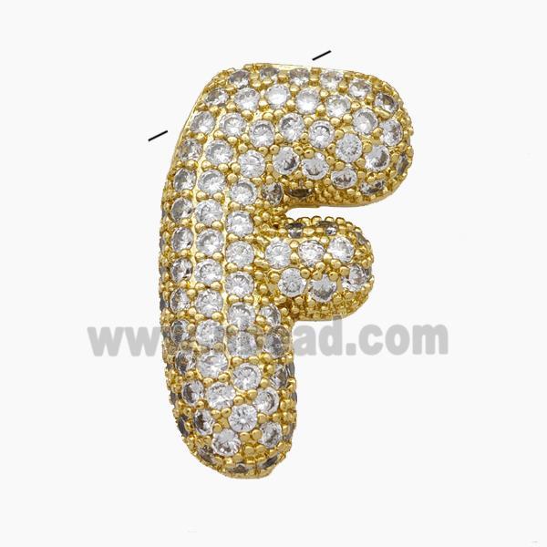 Copper Letter-F Pendant Pave Zirconia Gold Plated