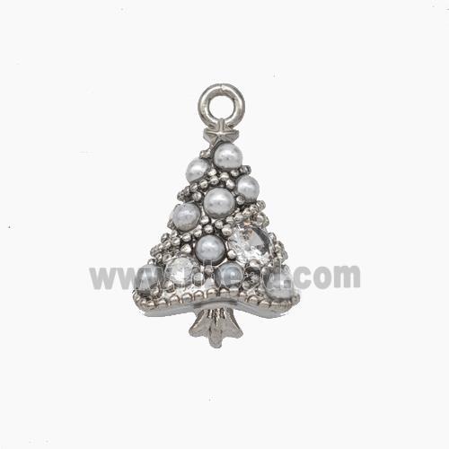 Christmas Tree Charms Copper Pendant Pave Pearlized Resin Platinum Plated