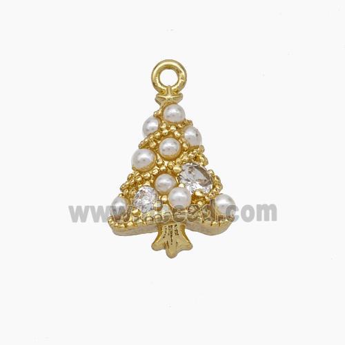 Christmas Tree Charms Copper Pendant Pave Pearlized Resin Gold Plated