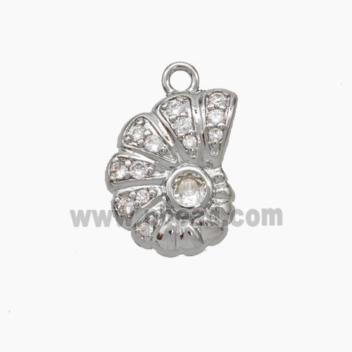 Spiral Shell Charms Copper Pendant Pave Zirconia Platinum Plated