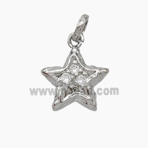 Copper Star Pendant Micropave Zirconia Hammered Platinum Plated