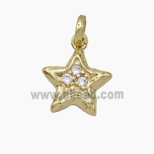 Copper Star Pendant Micropave Zirconia Hammered Gold Plated