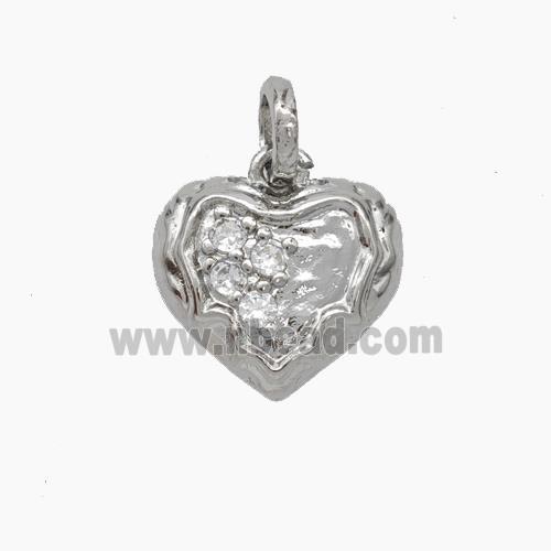 Copper Heart Pendant Micropave Zirconia Hammered Platinum Plated