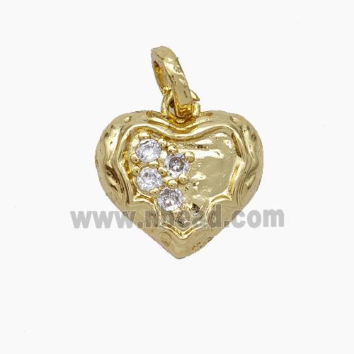 Copper Heart Pendant Micropave Zirconia Hammered Gold Plated