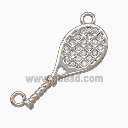 Copper Tennis Rackets Pendant Micropave Zirconia 2loops Sports Platinum Plated