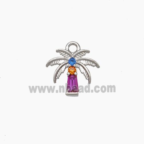 Copper Coconut Tree Charms Pendant Micropave Zirconia Palm Platinum Plated