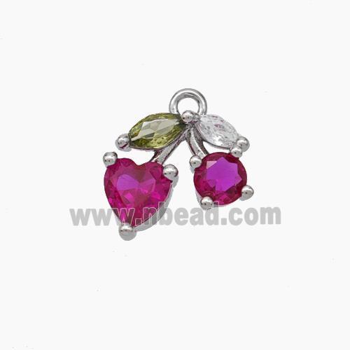 Copper Cherry Charms Pendant Micropave Zirconia Platinum Plated