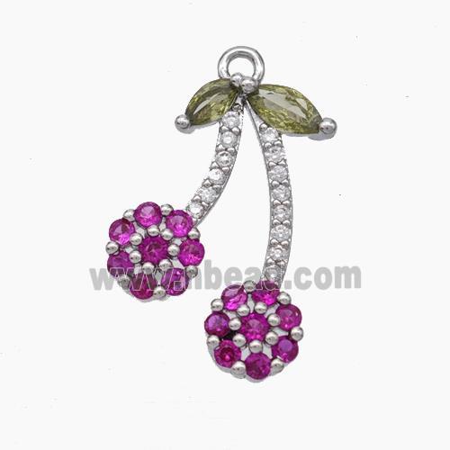 Copper Cherry Charms Pendant Micropave Zirconia Platinum Plated