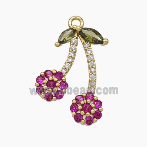 Copper Cherry Charms Pendant Micropave Zirconia Gold Plated