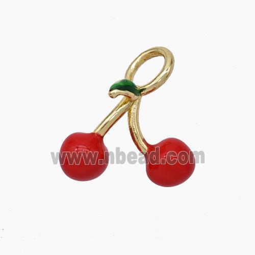 Copper Cherry Charms Pendant Red Enamel Gold Plated