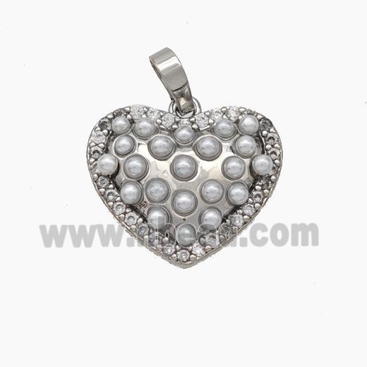 Copper Heart Pendant Micropave Pearlized Resin Zirconia Platinum Plated