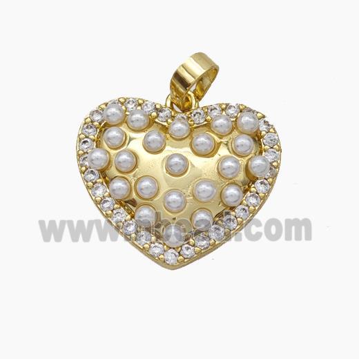 Copper Heart Pendant Micropave Pearlized Resin Zirconia Gold Plated