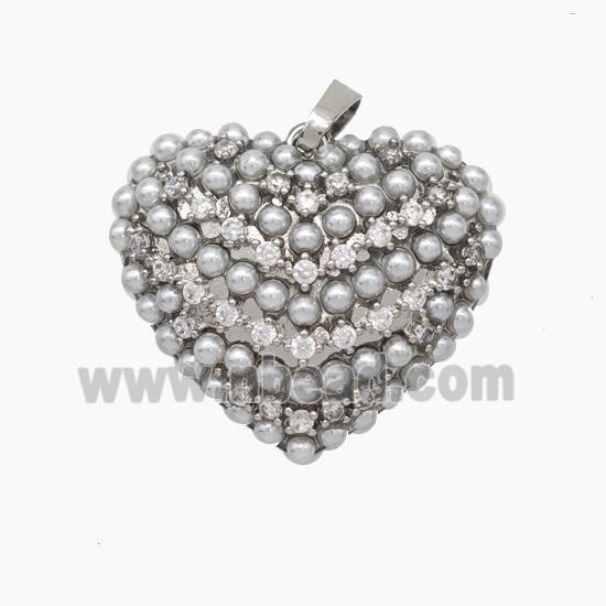 Copper Heart Pendant Micropave Pearlized Resin Zirconia Platinum Plated