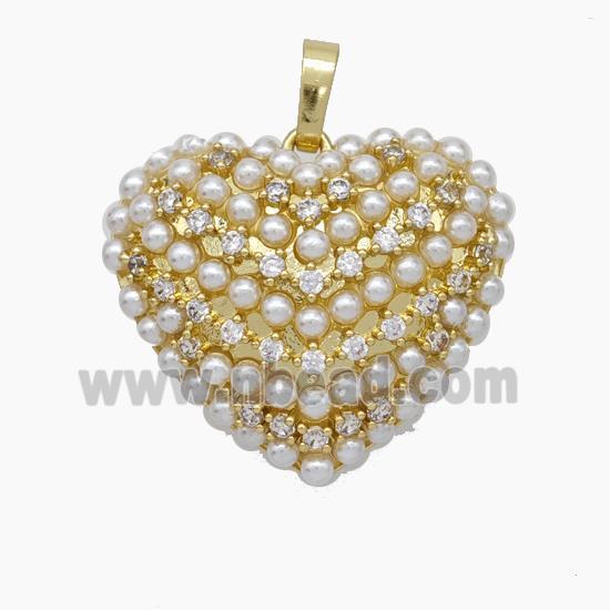 Copper Heart Pendant Micropave Pearlized Resin Zirconia Gold Plated