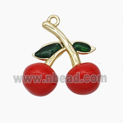 Copper Cherry Pendant Red Enamel Gold Plated