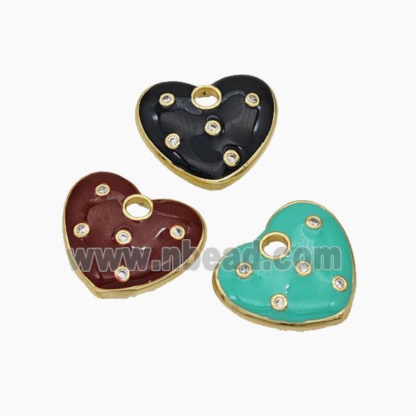 Copper Heart Pendant Pave Zirconia Enamel Gold Plated Mixed