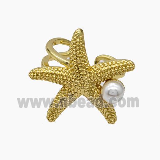 Copper Starfish Rings Pave Pearlized Resin Gold Plated