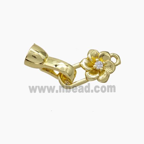 Copper Clasp Pave Zirconia Cord-End Flower Gold Plated