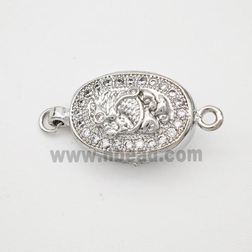 Copper Dragon Connector Pave Zirconia Chinese Zodiac Platinum Plated