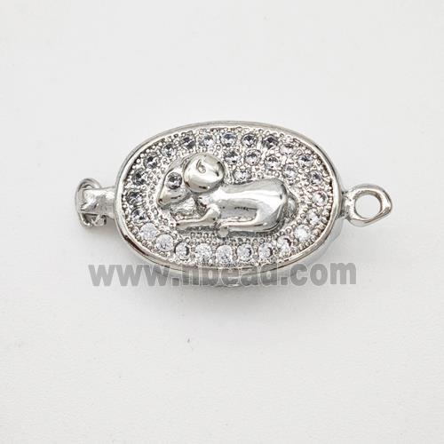 Copper Sheep Connector Pave Zirconia Chinese Zodiac Platinum Plated